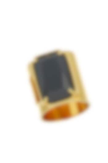 Matte Gold Plated Black Swarovski Stone Ring by ESS&NOI at Pernia's Pop Up Shop