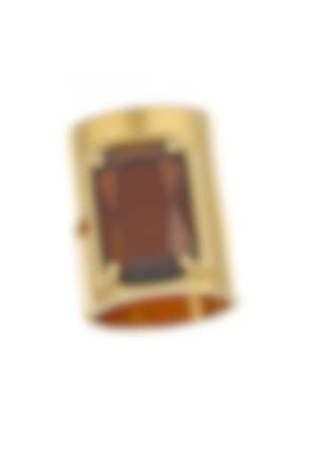 Matte Gold Plated Smoked Topaz Swarovski Stone Ring by ESS&NOI at Pernia's Pop Up Shop