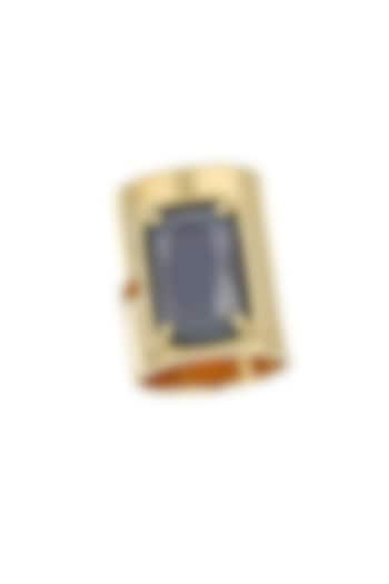 Matte Gold Plated Blue Swarovski Stone Ring by ESS&NOI at Pernia's Pop Up Shop