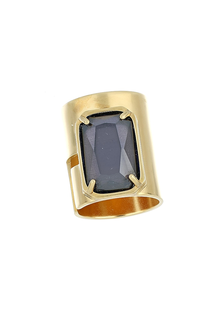 Matte Gold Plated Blue Swarovski Stone Ring by ESS&NOI at Pernia's Pop Up Shop
