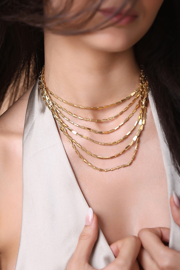 Gold Plated Brass Layered Necklace by ESS&NOI at Pernia's Pop Up Shop