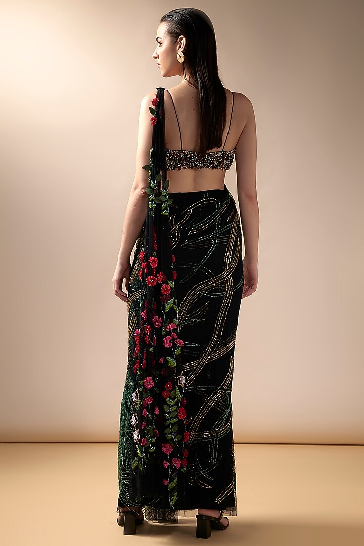 Black Tulle Reception Saree Set by Esha Sethi Thirani at Pernia's Pop Up Shop
