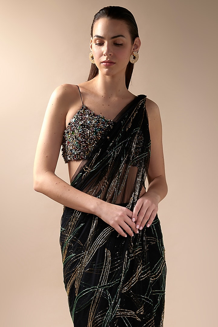 Black Tulle Reception Saree Set by Esha Sethi Thirani at Pernia's Pop Up Shop