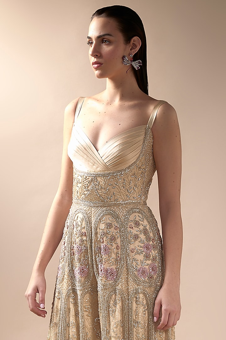 Cream Tulle & Satin Jumpsuit by Esha Sethi Thirani at Pernia's Pop Up Shop