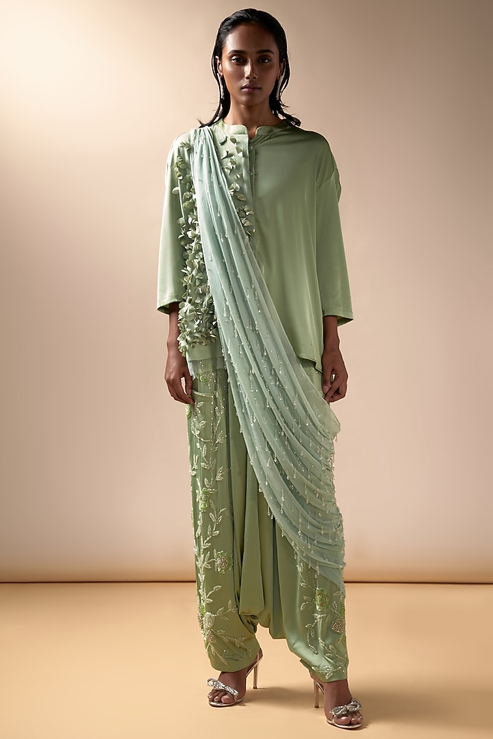 Olive Satin Kurta Set by Esha Sethi Thirani at Pernia's Pop Up Shop