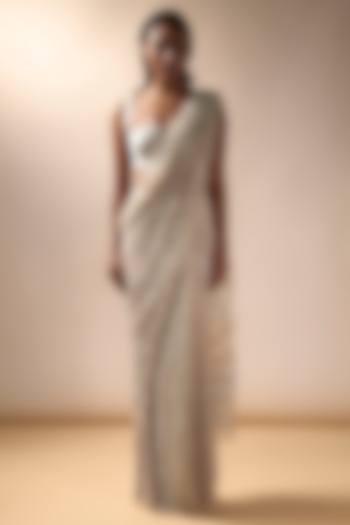 Light Nude Tulle Saree Set by Esha Sethi Thirani