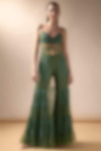 Moss Green Tulle Sharara Set by Esha Sethi Thirani at Pernia's Pop Up Shop