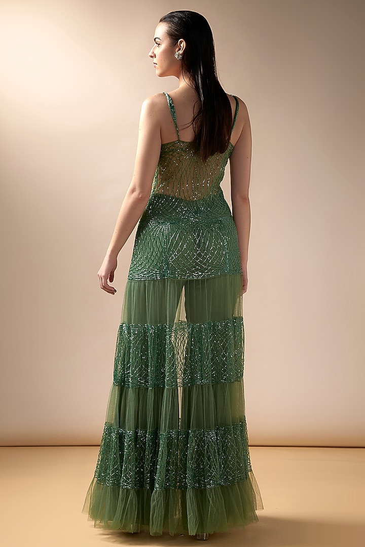 Moss Green Tulle Bridal Sharara Set by Esha Sethi Thirani at Pernia's Pop Up Shop