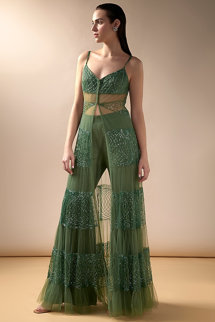 Moss Green Tulle Bridal Sharara Set by Esha Sethi Thirani at Pernia's Pop Up Shop