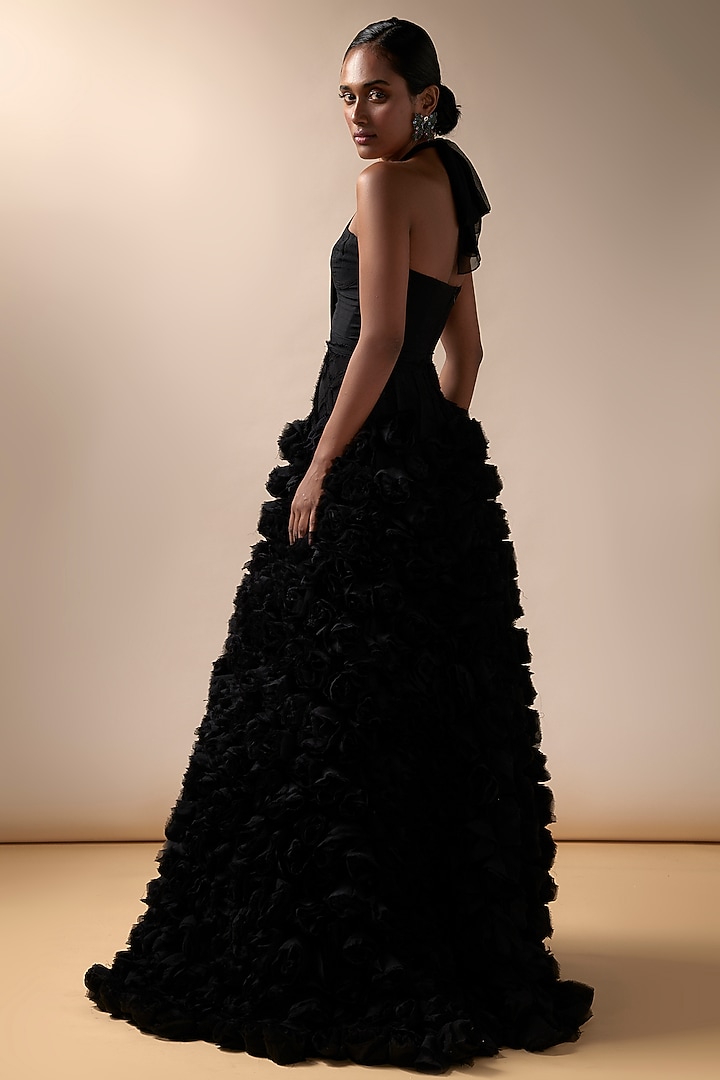Black Tulle & Chiffon Rose Wedding Gown by Esha Sethi Thirani at Pernia's Pop Up Shop