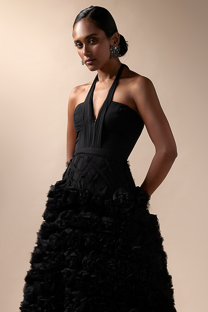 Black Tulle & Chiffon Rose Wedding Gown by Esha Sethi Thirani at Pernia's Pop Up Shop