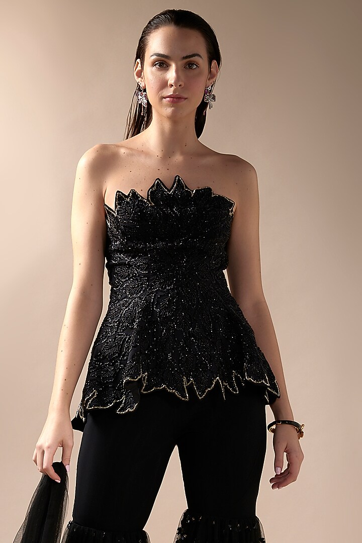 Black Tulle Embroidered Bridal Sharara Set by Esha Sethi Thirani at Pernia's Pop Up Shop