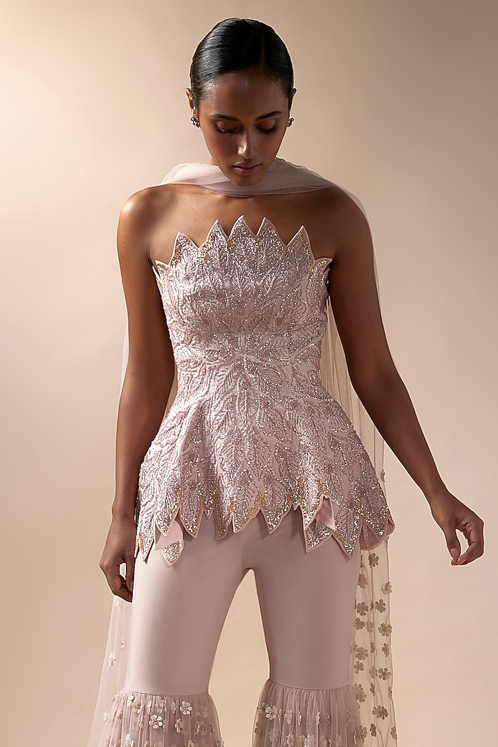 Pink Tulle Embroidered Bridal Sharara Set by Esha Sethi Thirani at Pernia's Pop Up Shop