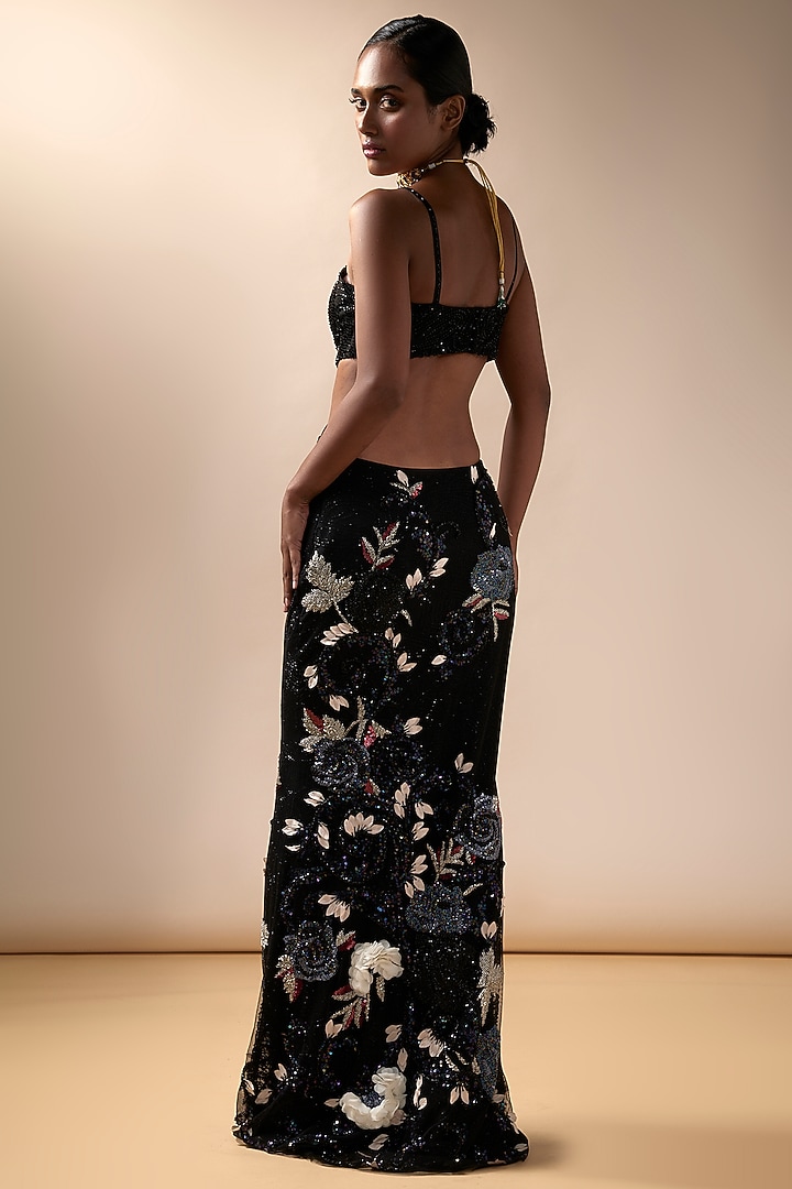 Black Tulle Floral Embroidered Cut-Out Wedding Gown by Esha Sethi Thirani at Pernia's Pop Up Shop