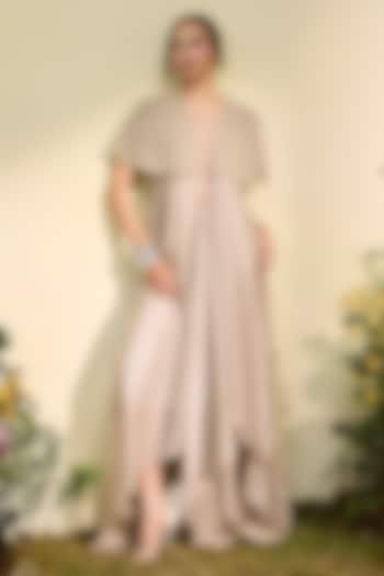 Grey Chiffon 3D Floral Embroidered Party Wear Dress by Esha Sethi Thirani at Pernia's Pop Up Shop