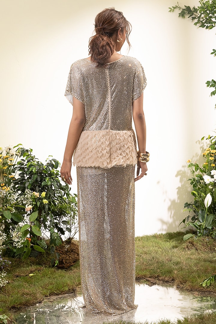 Golden Rhinestone Slit Skirt Set by Esha Sethi Thirani at Pernia's Pop Up Shop