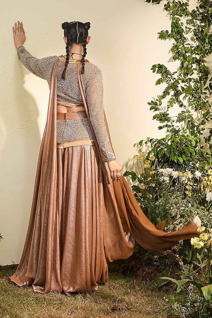 Copper Chiffon Hand Embroidered Co-Ord Set by Esha Sethi Thirani at Pernia's Pop Up Shop