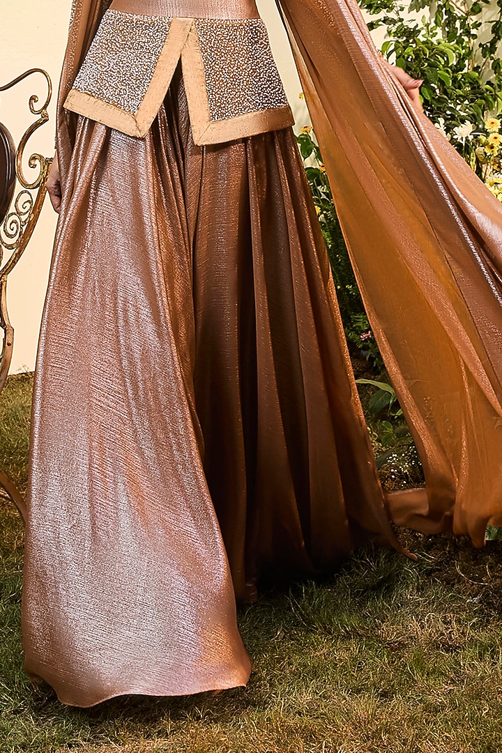 Copper Chiffon Hand Embroidered Co-Ord Set by Esha Sethi Thirani at Pernia's Pop Up Shop