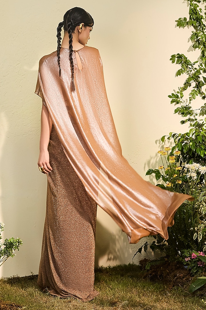 Copper Chiffon Chainmail Skirt Set by Esha Sethi Thirani at Pernia's Pop Up Shop