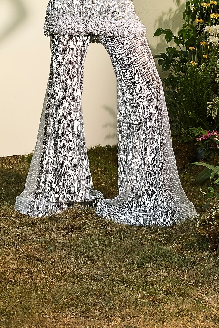 Powder Blue Tulle Pearl Embellished Co-Ord Set by Esha Sethi Thirani at Pernia's Pop Up Shop