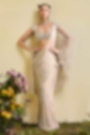 Nude Lace Pre-Stitched Draped Bridal Saree Set by Esha Sethi Thirani at Pernia's Pop Up Shop