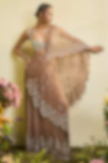 Coffee Brown Lace Pre-Stitched Bridal Saree Set by Esha Sethi Thirani at Pernia's Pop Up Shop