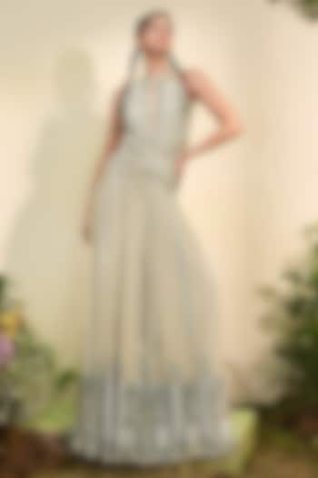 Celery Green Tulle Halter Jumpsuit by Esha Sethi Thirani at Pernia's Pop Up Shop