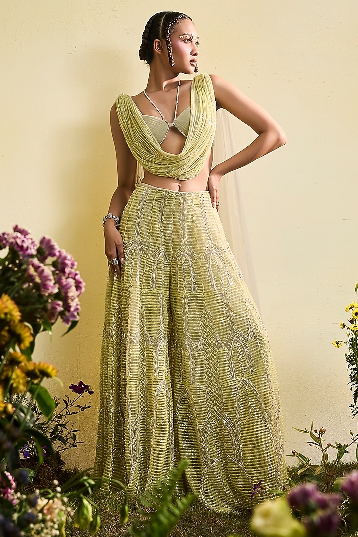 Mindaro Green Tulle Bridal Sharara Set by Esha Sethi Thirani at Pernia's Pop Up Shop