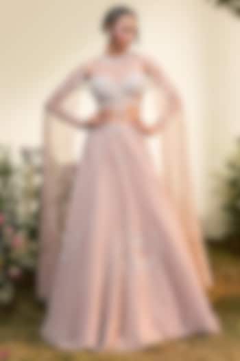 Old Rose Tulle Crystal Bridal Lehenga Set by Esha Sethi Thirani at Pernia's Pop Up Shop