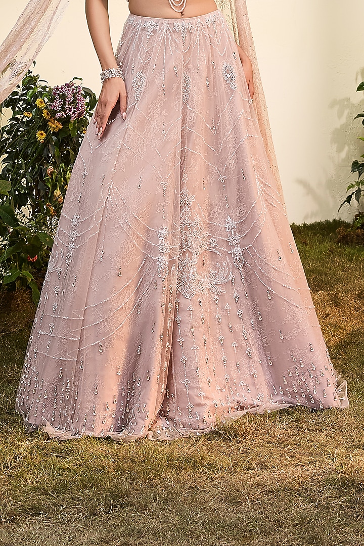Old Rose Tulle Crystal Bridal Lehenga Set by Esha Sethi Thirani at Pernia's Pop Up Shop