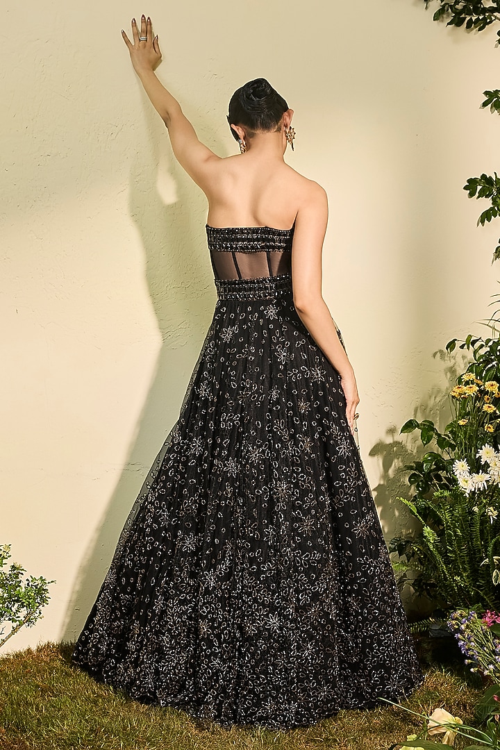 Black Tulle Cutwork Bridal Gown by Esha Sethi Thirani at Pernia's Pop Up Shop
