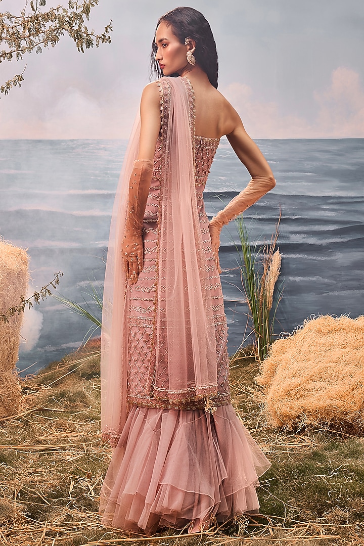 Burnt Pink Tulle & Silk Bridal Lehenga Set by Esha Sethi Thirani at Pernia's Pop Up Shop