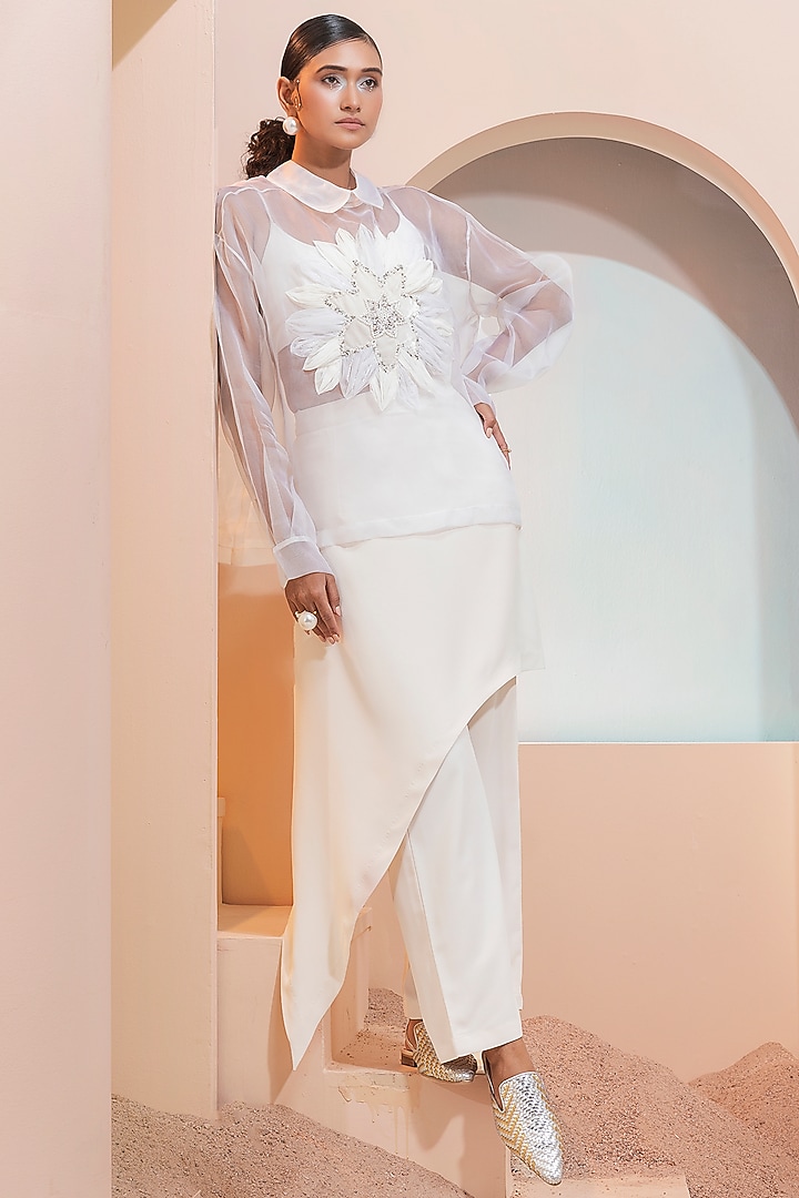 Cream Organza Pant Set by Esha Sethi Thirani at Pernia's Pop Up Shop