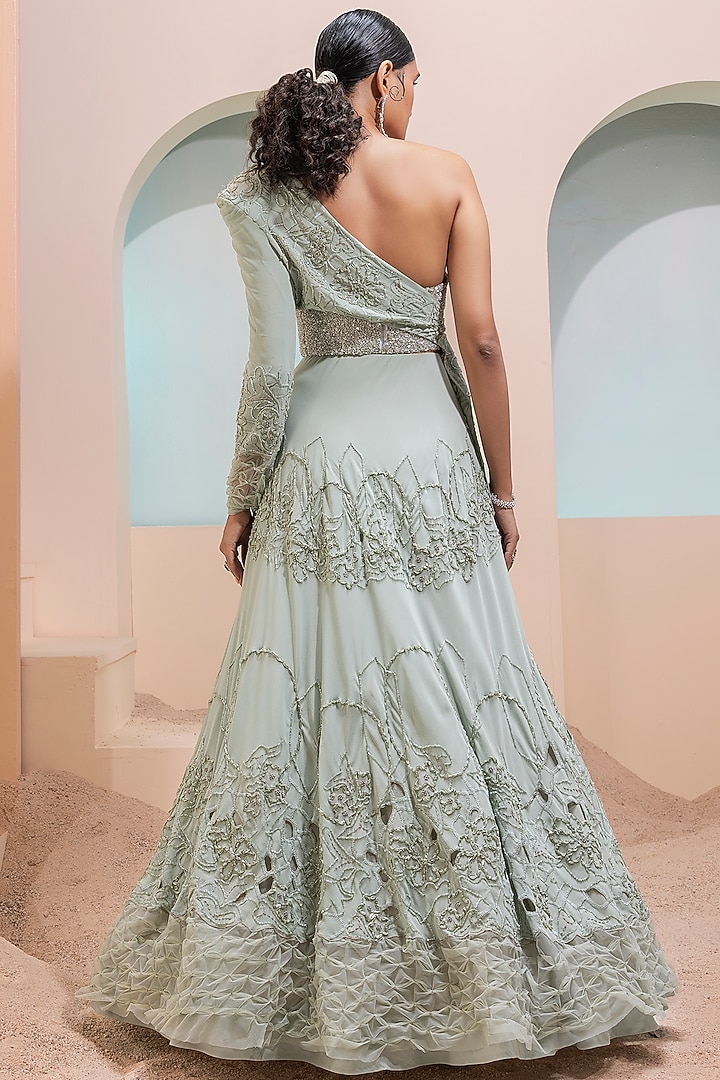 Mint Green Georgette Bridal Lehenga Set by Esha Sethi Thirani at Pernia's Pop Up Shop