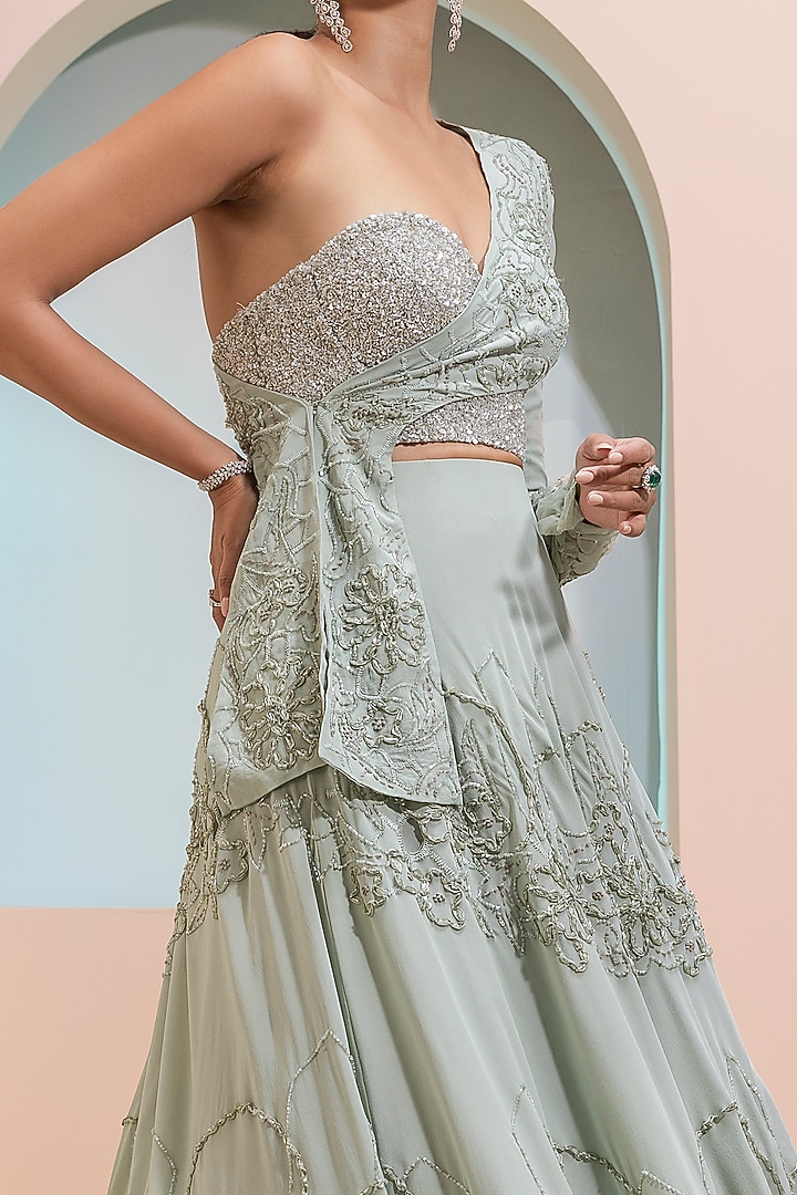Mint Green Georgette Bridal Lehenga Set by Esha Sethi Thirani at Pernia's Pop Up Shop