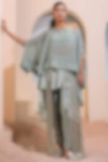 Mint Chiffon & Satin Kaftan Set by Esha Sethi Thirani at Pernia's Pop Up Shop