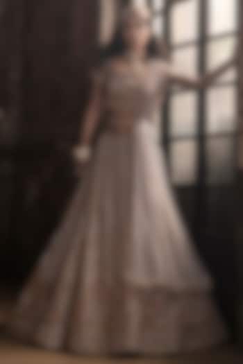 Grey Organza & Tulle Embroidered Bridal Lehenga Set by Esha Sethi Thirani at Pernia's Pop Up Shop