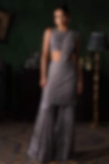 Mauve Tulle Sharara Bridal Saree Set by Esha Sethi Thirani at Pernia's Pop Up Shop