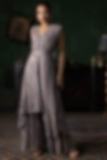 Mauve Tulle Embroidered Asymmetrical Kurta Set by Esha Sethi Thirani at Pernia's Pop Up Shop