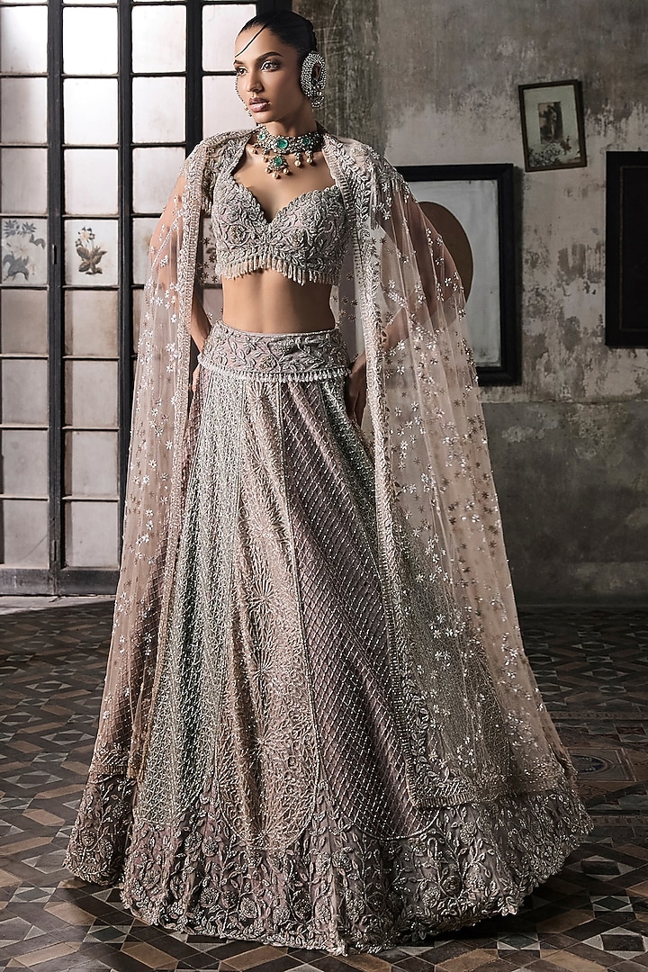 Multi-Colored Tulle Hand Embroidered Bridal Lehenga Set by Esha Sethi Thirani at Pernia's Pop Up Shop
