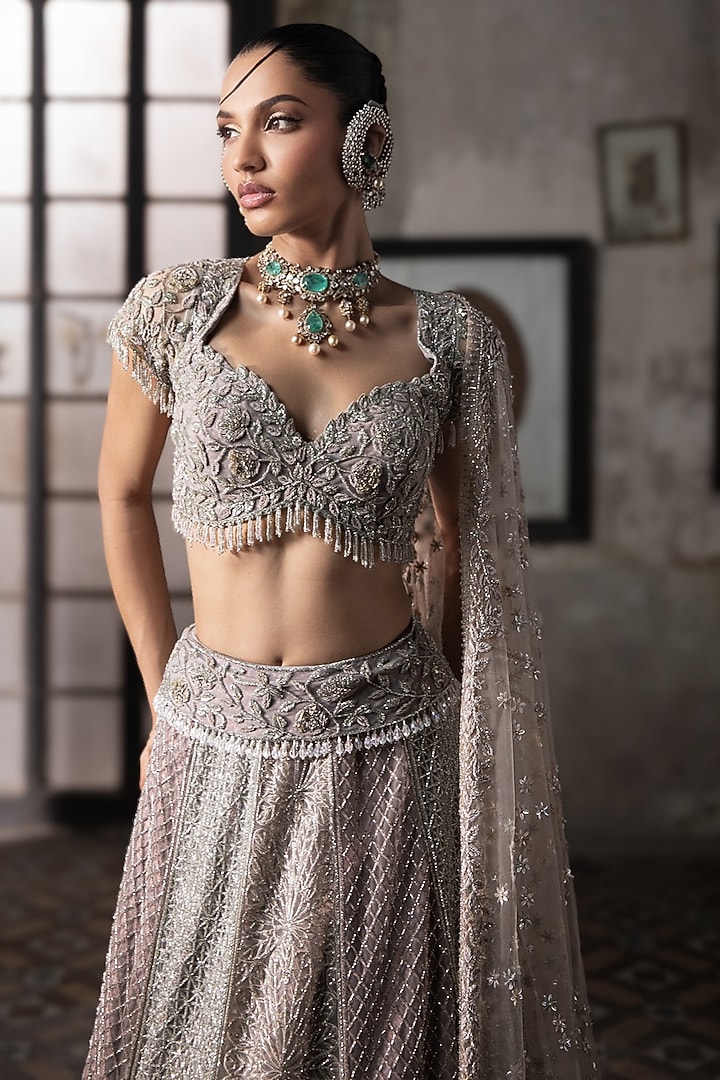 Multi-Colored Tulle Hand Embroidered Bridal Lehenga Set by Esha Sethi Thirani at Pernia's Pop Up Shop