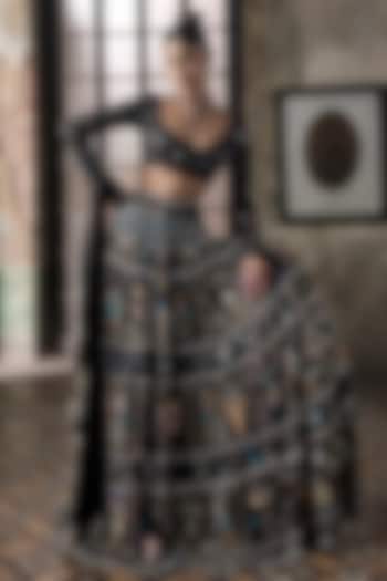 Black Georgette Motif Embroidered Bridal Lehenga Set by Esha Sethi Thirani at Pernia's Pop Up Shop