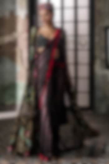 Black Georgette Hand Embroidered Pre-Stitched Draped Set by Esha Sethi Thirani at Pernia's Pop Up Shop