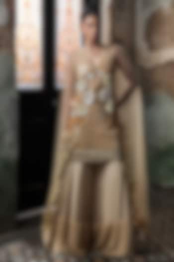 Beige Tulle Embroidered Sharara Set by Esha Sethi Thirani at Pernia's Pop Up Shop