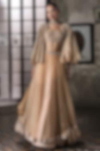 Light Peach Tulle Embroidered Bridal Lehenga Set by Esha Sethi Thirani at Pernia's Pop Up Shop