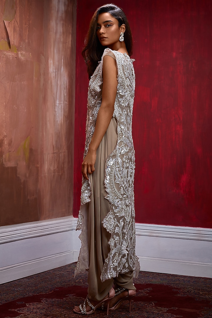 Nude Embroidered Paneled Jumpsuit by Esha Sethi Thirani at Pernia's Pop Up Shop