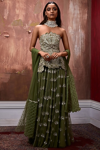 Olive Embroidered Lehenga Set by Esha Sethi Thirani