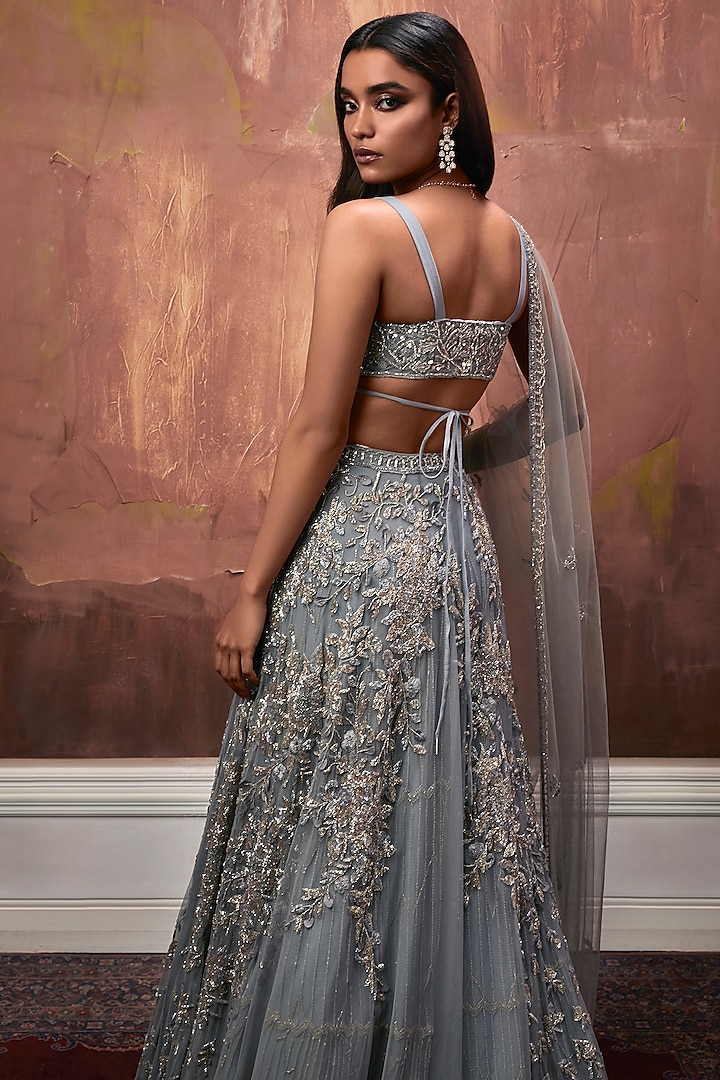 Powder Blue Embroidered Bridal Lehenga Set by Esha Sethi Thirani at Pernia's Pop Up Shop