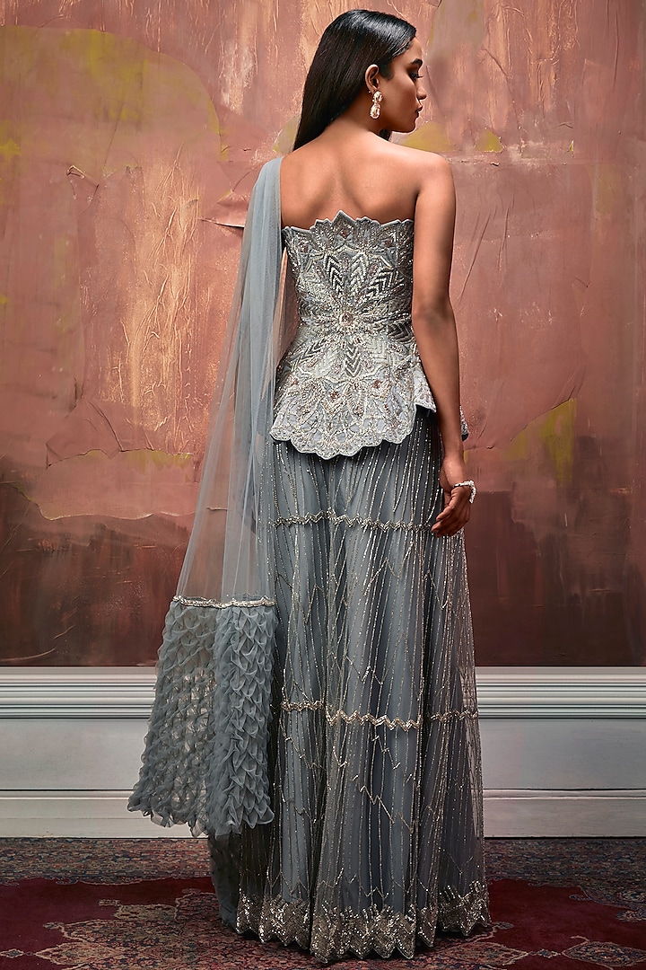 Powder Blue Hand Embroidered Bridal Sharara Set by Esha Sethi Thirani at Pernia's Pop Up Shop