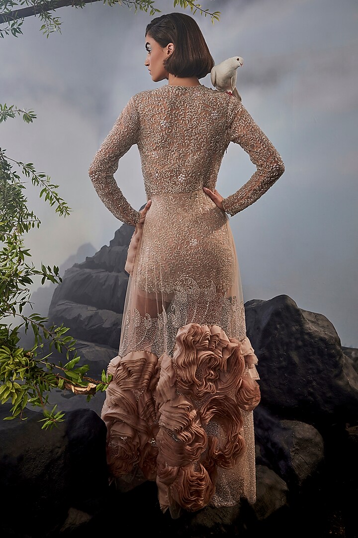 Peach Tulle & Organza Party Wear Dress by Esha Sethi Thirani at Pernia's Pop Up Shop